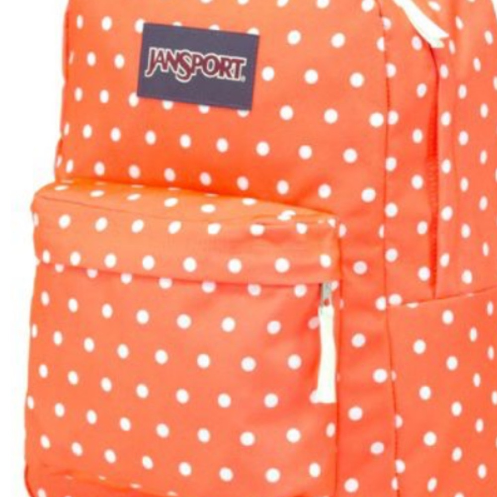 Jansport Orange and White Polka Dot Backpack